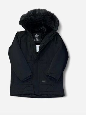 NWT Hollister Black Hooded Parka with Faux Fur Trim